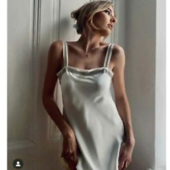 Zara Oyster White Strappy Rhinestone Satin Mini Dress - Picture 9 of 17